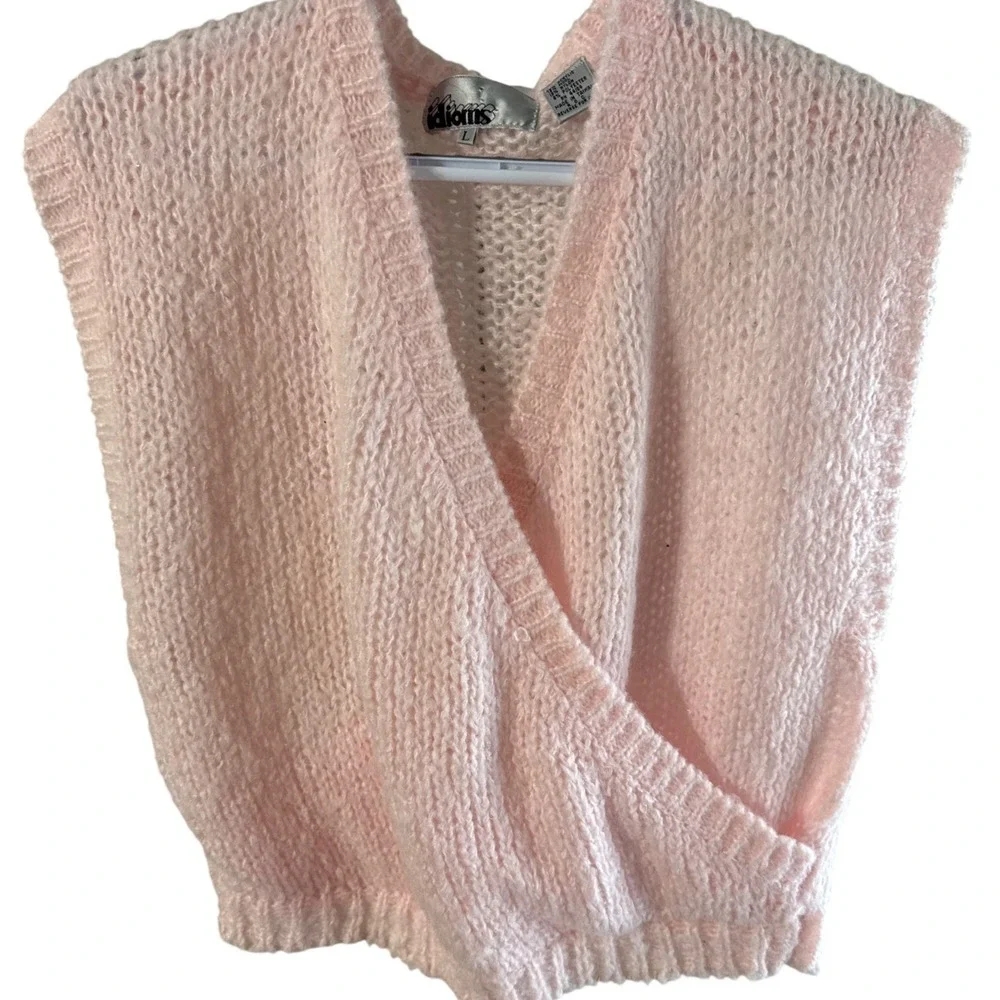 Idioms Vintage Pink Wrap Knit Sweater Vest Womens Large Wool Blend  V-Neck